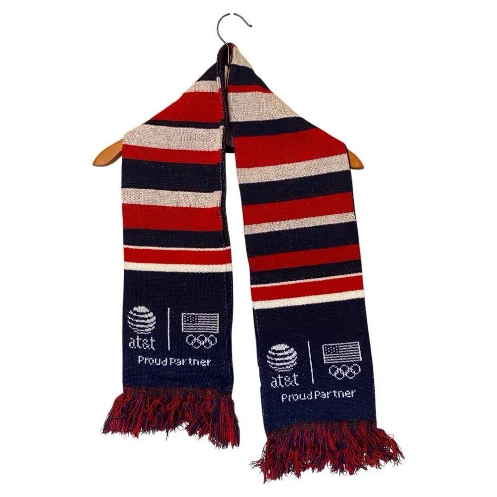 USA Olympic Scarf Red White Blue Acrylic Sweater Knit AT&T Proud Partner